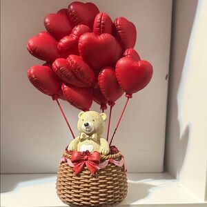 Heart Balloon Teddy Bear Basket